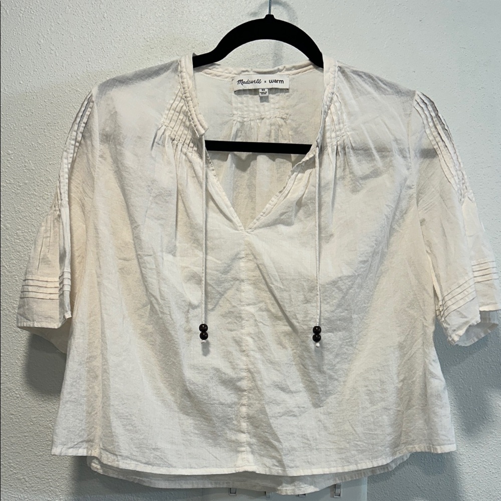 Madewell Cream Blouse with Beaded Ties